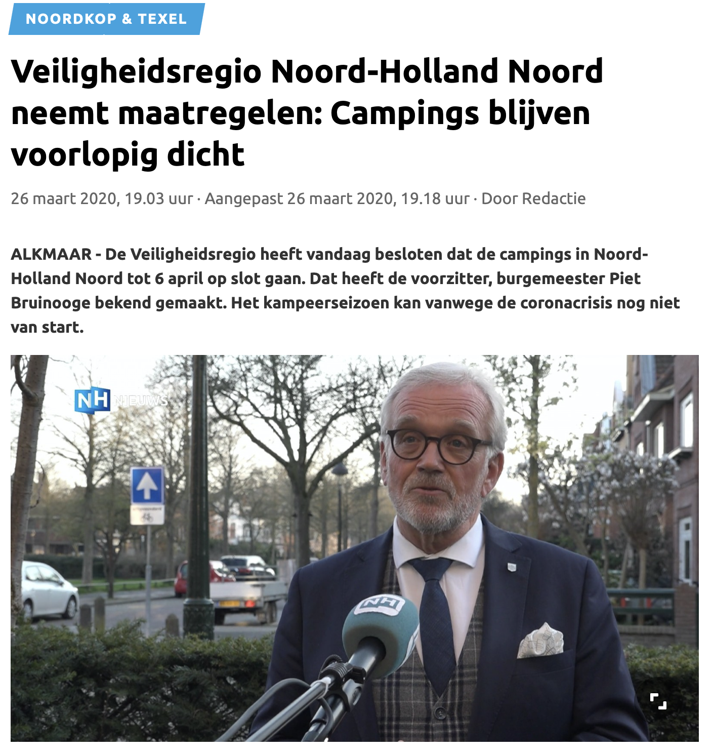 De camping blijft gesloten tot 1 mei.